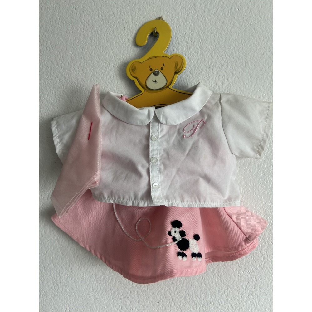 Build A Bear Workshop 50s Pink Poodle Skirt & White Top Set With BB Hanger